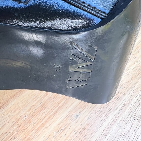 Zara Black Rhinestone Pointed Toe Ankle Booties Size EU 37 US 6.5 Patent Leather - Picture 6 of 9